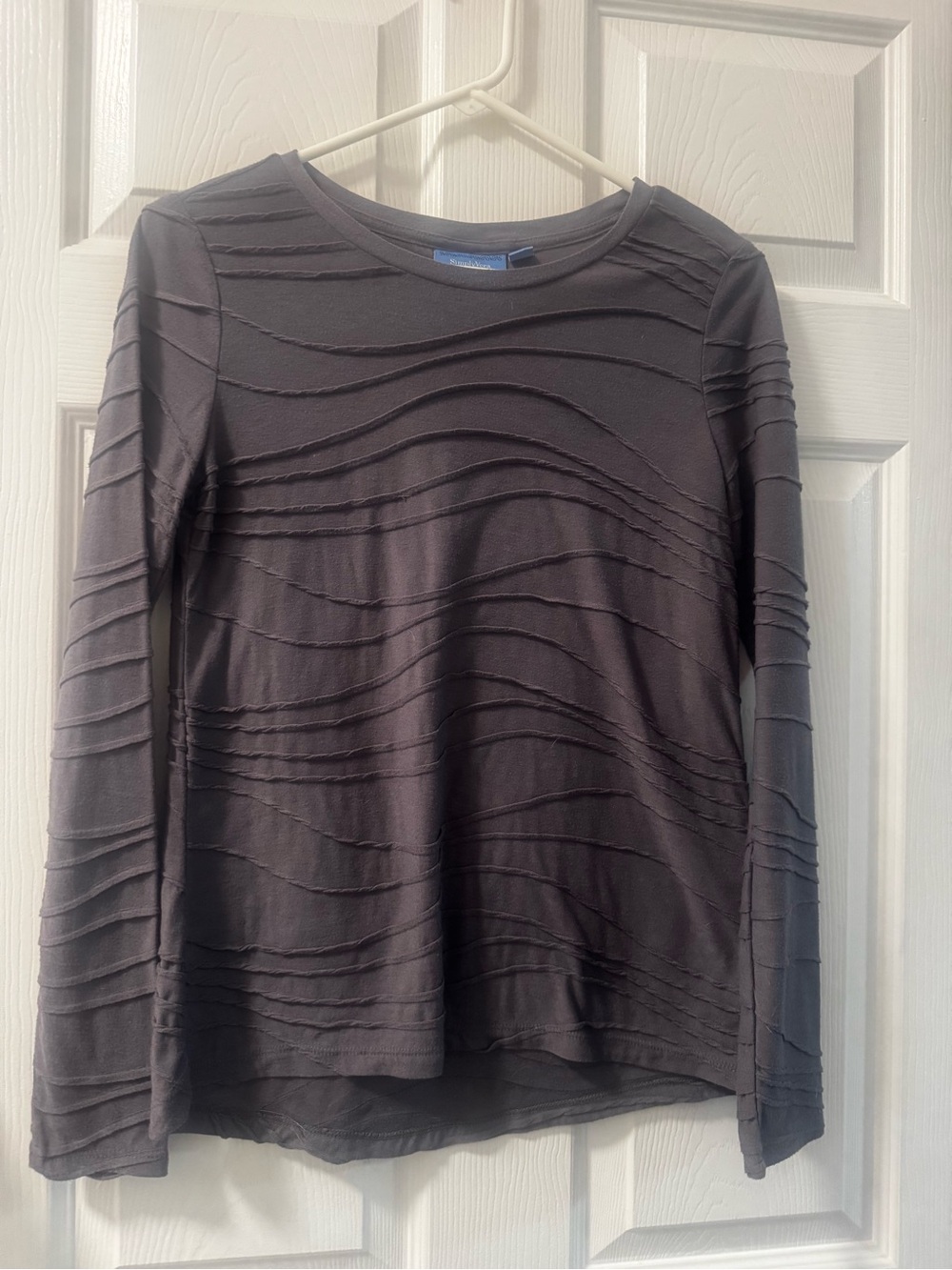 Simply Vera Vera Wang Charcoal Textured Long-Sleeve Crew Top